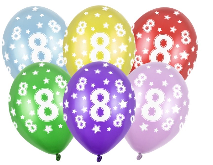 Balony z cyfrą 8 Mix kolorów 5 sztuk Urodziny