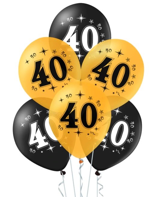 Balony na 40 Urodziny czarne i złote 10 sztuk