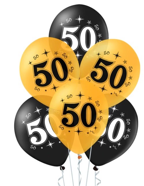 Balony na 50 Urodziny czarne i złote 10 sztuk