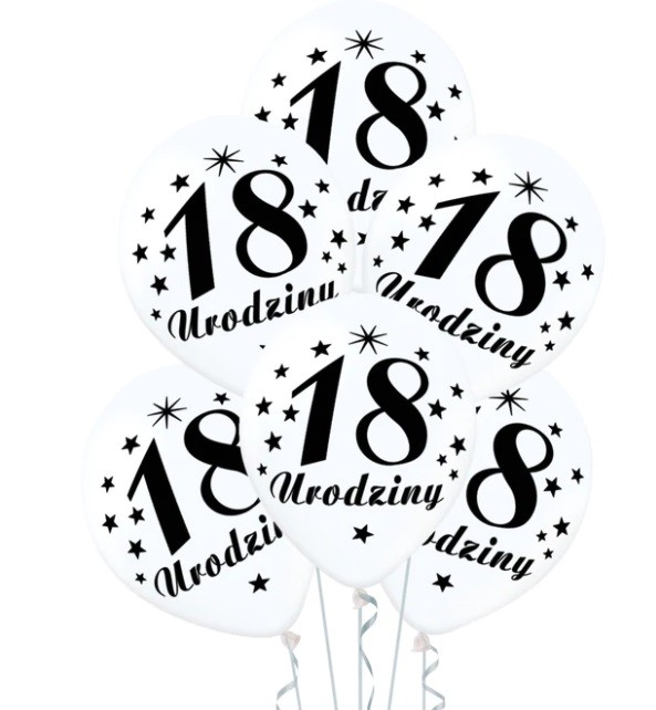 balony 18 urodziny białe