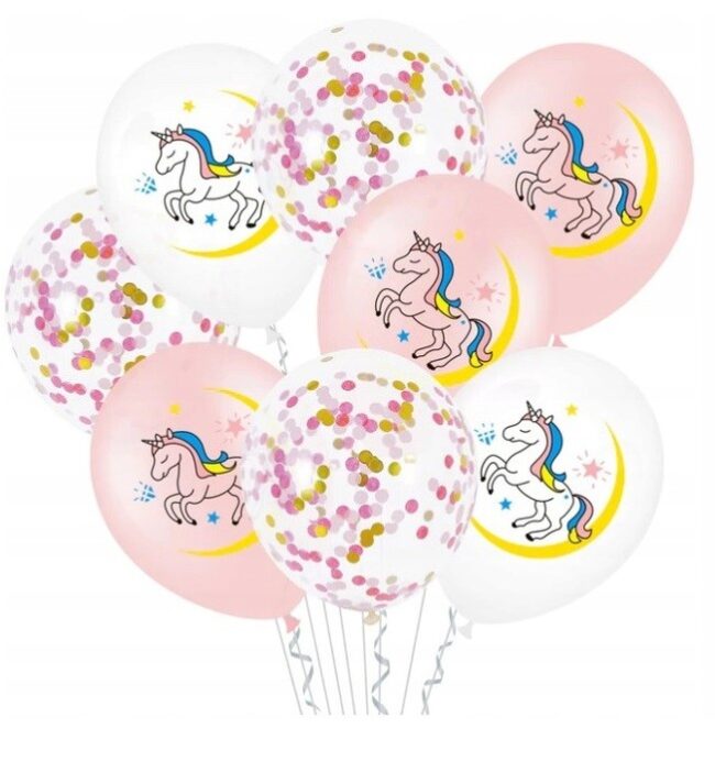 Balony lateksowe z konfetti Jednorożec 10 sztuk