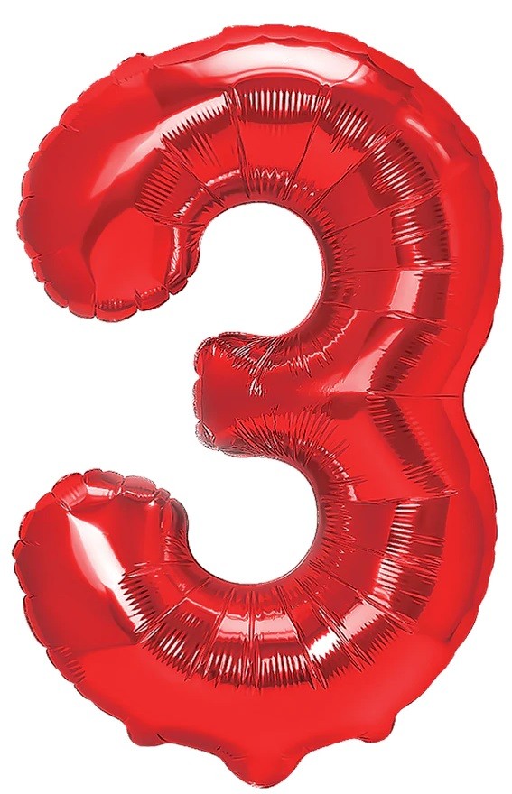 BALON FOLIOWY CYFERKA 3 CZERWONA 100 CM
