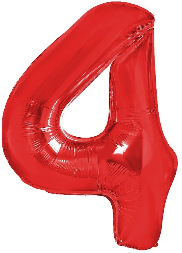 BALON FOLIOWY CYFERKA 4 CZERWONA 100 CM
