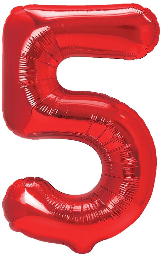 BALON FOLIOWY CYFERKA 5 CZERWONA 100 CM