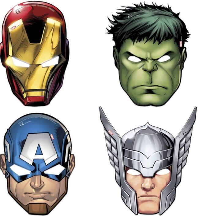 Maski papierowe Avengers Urodziny 6 sztuk