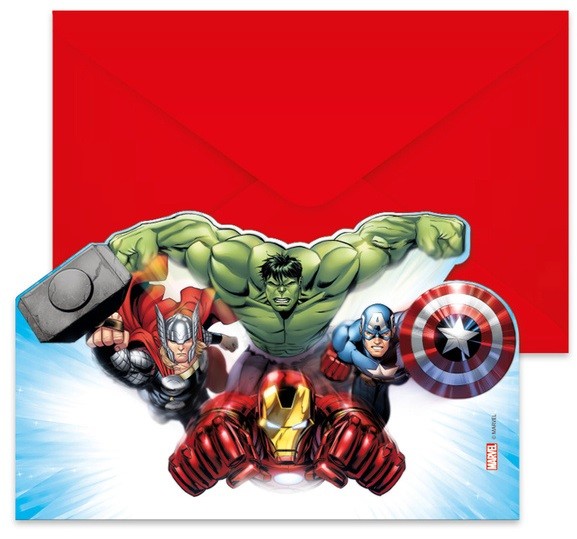 Zaproszenia urodzinowe Avengers 6 sztuk + koperty