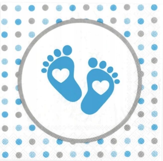 Serwetki niebieskie stopki 10 sztuk Baby Shower Narodziny