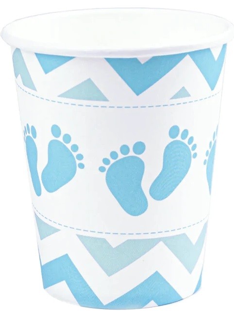 Kubeczki niebieskie stopki Baby Shower 6 sztuk