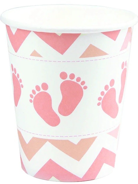 Kubeczki różowe stopki Baby Shower 6 sztuk