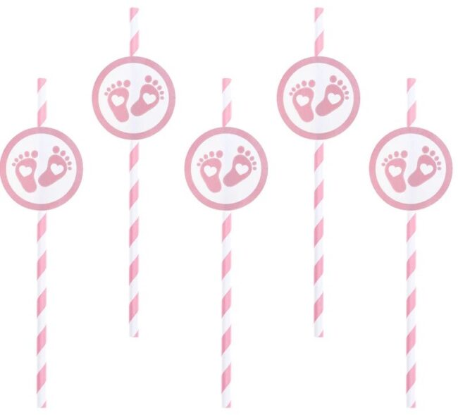 Słomki różowe stopki 6 sztuk Baby Shower Narodziny