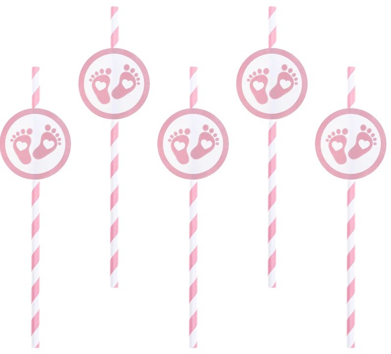 Słomki różowe stopki 6 sztuk Baby Shower Narodziny