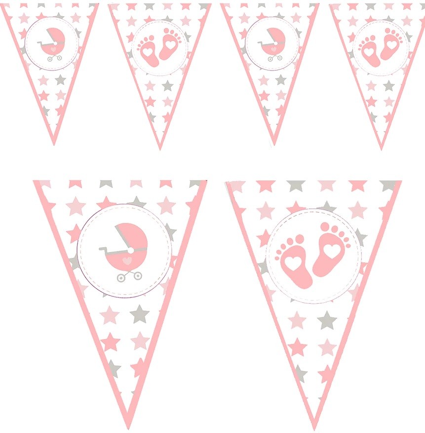 Girlanda Flagi Różowe Stopki Wózki Baby Shower