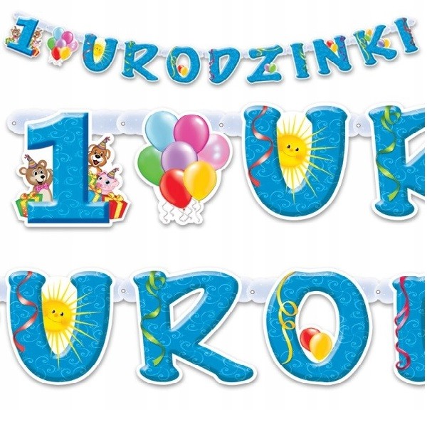 Baner Girlanda Niebieska 1 Urodziny Roczek