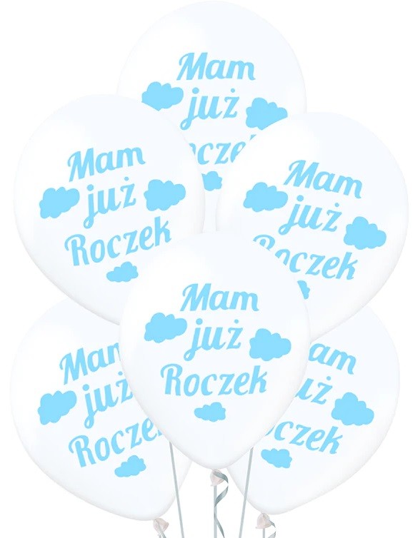Balony przezroczyste "Mam już Roczek" Niebieski 5 sztuk