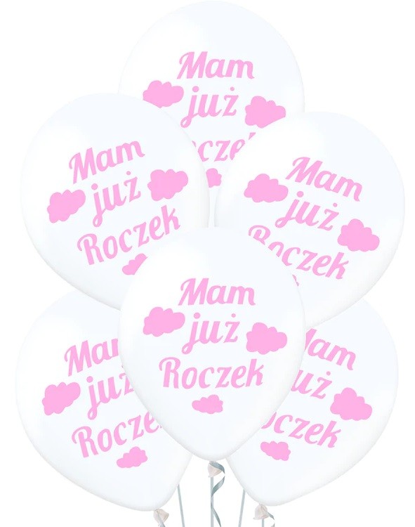Balony przezroczyste "Mam już Roczek" Różowy 5 sztuk