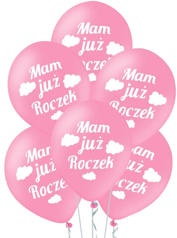 Balony różowe "Mam już Roczek" 5 sztuk