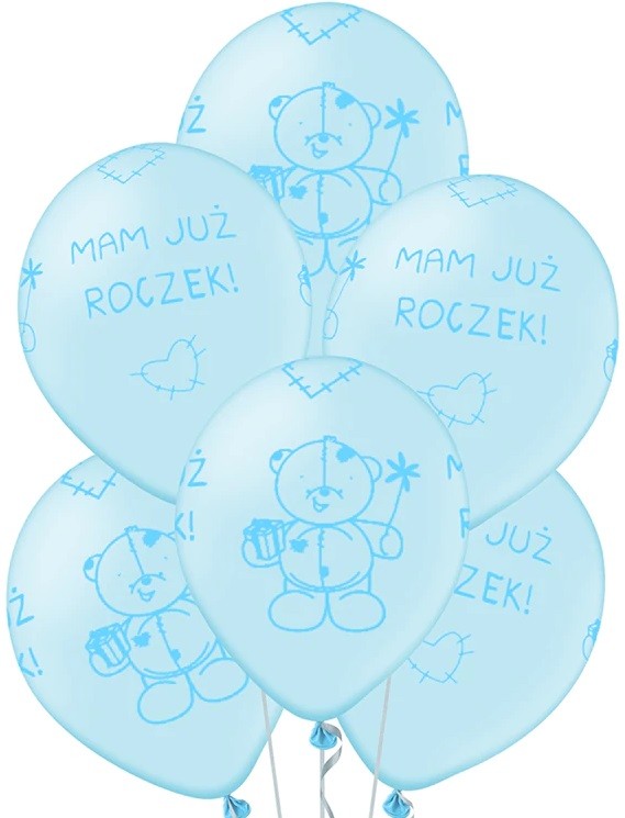 miś niebieski balony roczek