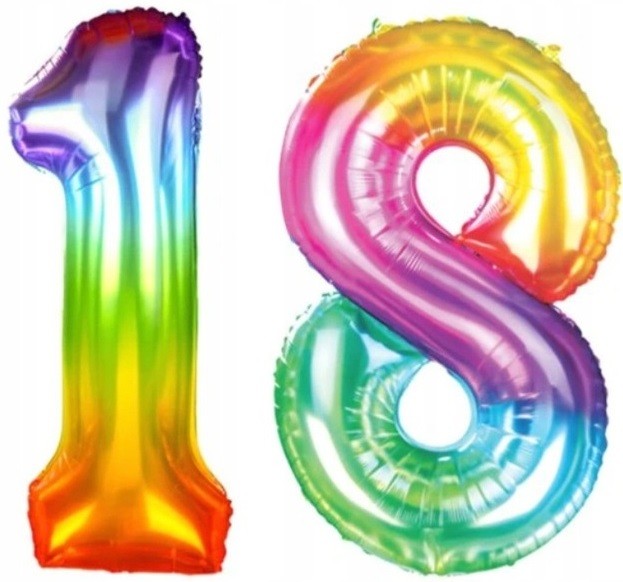 Balony Cyfry Tęczowe 18 urodziny 100 cm