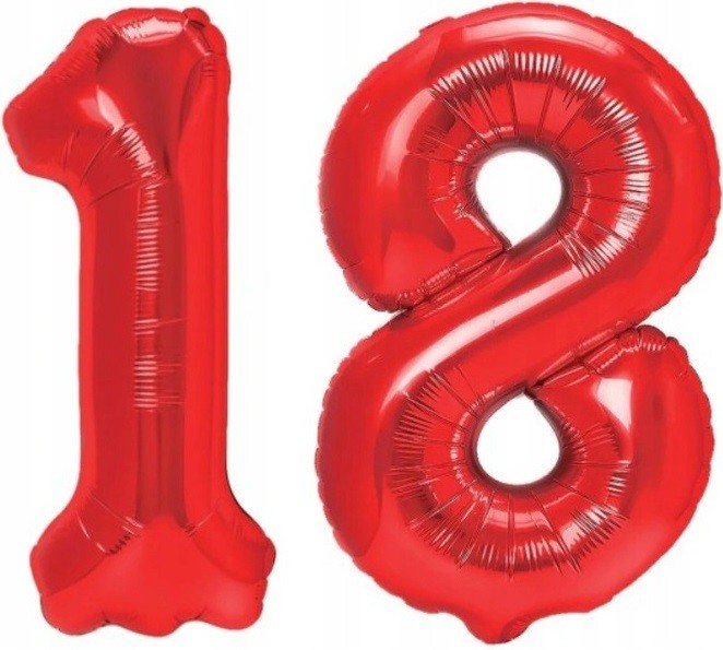 Balony Cyfry czerwone 18 urodziny 100 cm