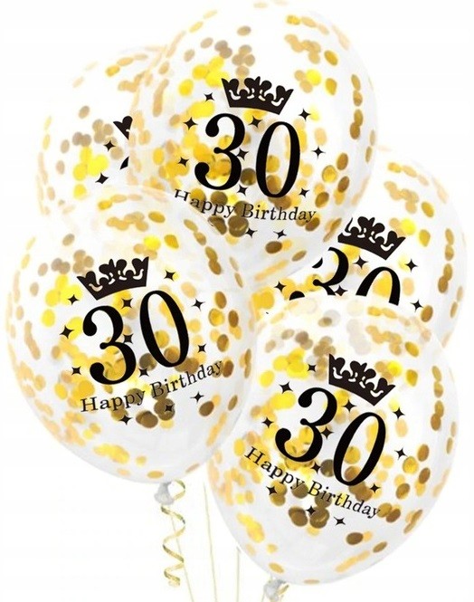 Balony przezroczyste ze złotym konfetti 30 urodziny