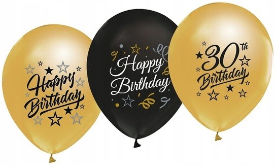 Balony lateksowe 30 urodziny Mix 5 sztuk