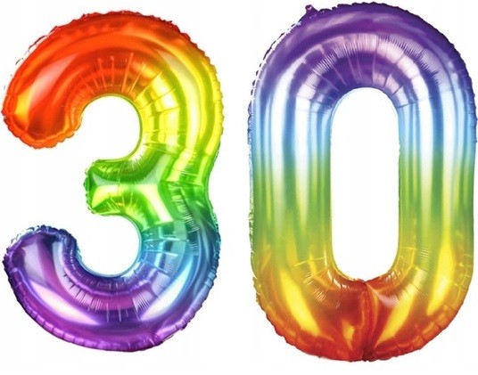 Balony Cyferki 30 Urodziny Tęczowe 100 cm