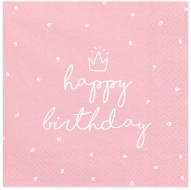 Serwetki Happy Birthday Różowe 20 sztuk