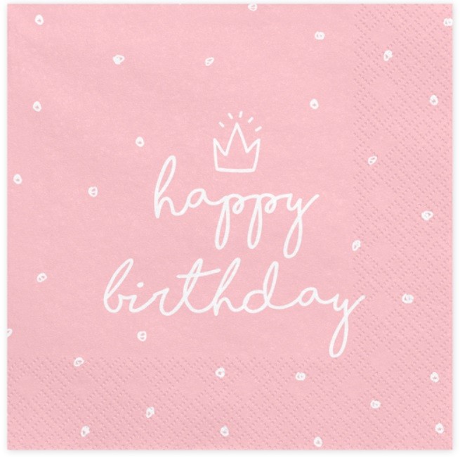 Serwetki Happy Birthday Różowe 20 sztuk