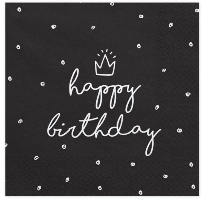 Serwetki Happy Birthday Czarne 20 sztuk