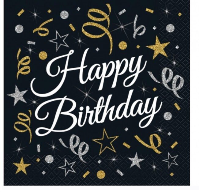 Serwetki Happy Birthday Czarne 20 sztuk