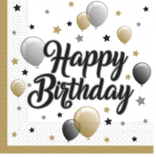 Serwetki Happy Birthday Białe 20 sztuk