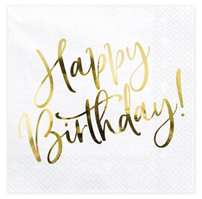 Serwetki Happy Birthday Złote 20 sztuk