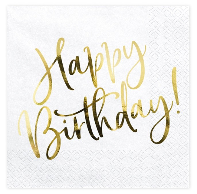 Serwetki Happy Birthday Złote 20 sztuk