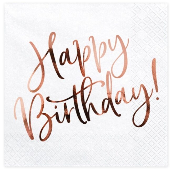 Serwetki Happy Birthday Różowe złoto 20 sztuk
