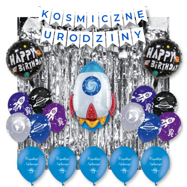 Zestaw Balony Rakieta KOSMOS Kosmiczne Urodziny