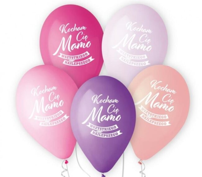 Balony lateksowe Kocham Cię Mamo 5 sztuk Dzień Mamy