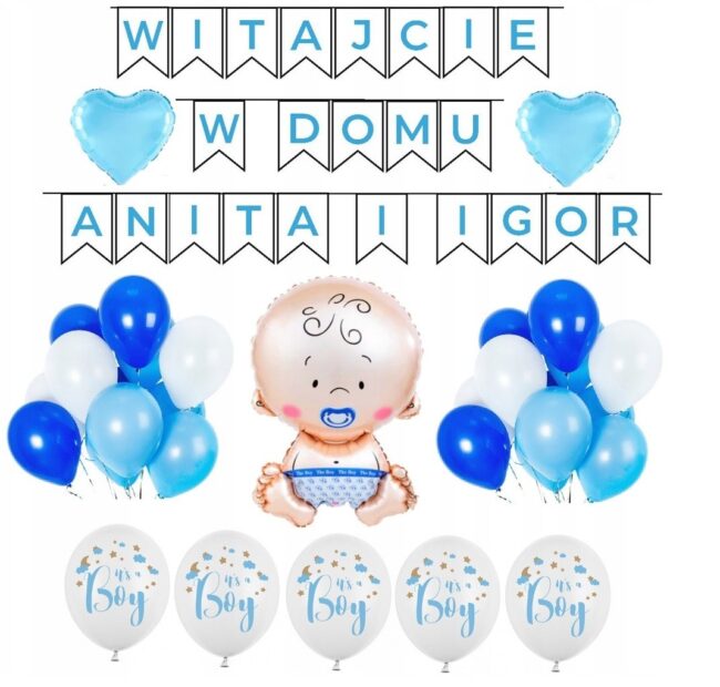 Zestaw Balony WITAJCIE W DOMU Narodziny Syn Żona