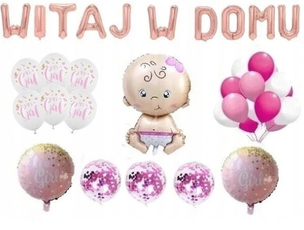 Witaj w Domu Zestaw Balony Narodziny Dziewczynka