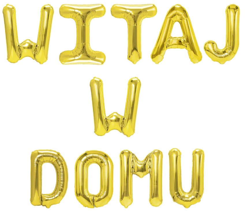 balon złoty napis witaj w domu