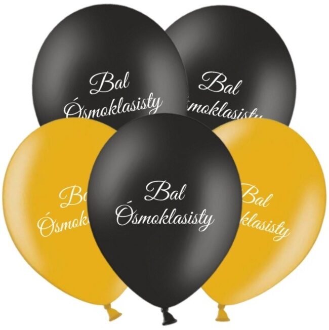 Balony złoty czarny Bal Ósmoklasisty 5 sztuk