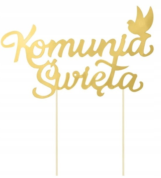 Topper na tort I Komunia Święta Złoty