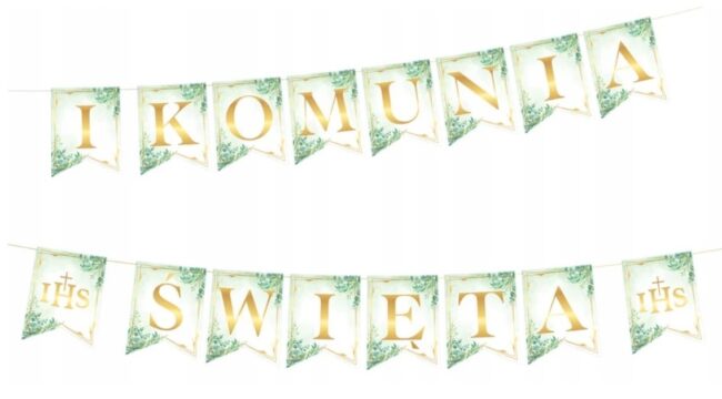 Baner komunijny I Komunia Święta IHS listki 240 cm
