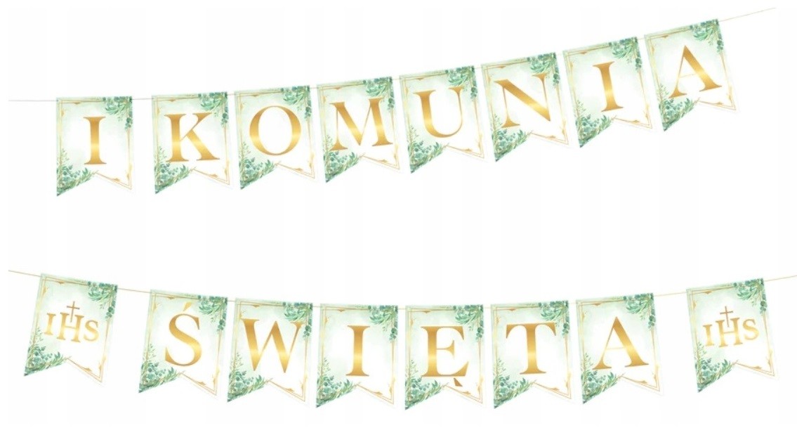 Baner komunijny I Komunia Święta IHS listki 240 cm