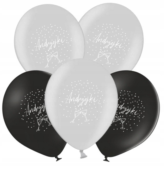 Balony srebrne i czarne na Andrzejki 5 sztuk