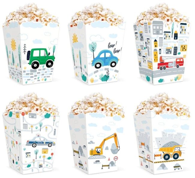 Pudełka na popcorn Pojazdy Auta 6 sztuk