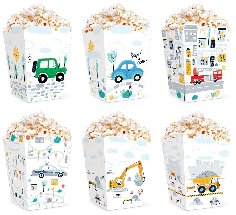Pudełka na popcorn Pojazdy Auta 6 sztuk