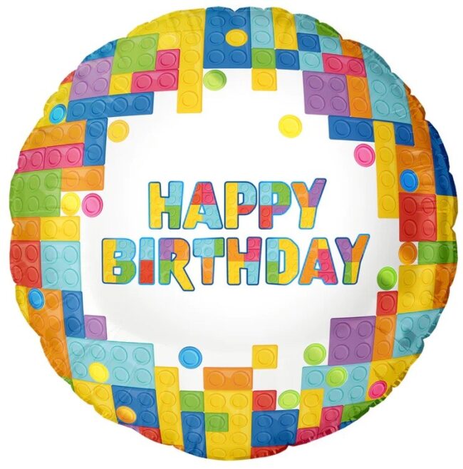 Balon foliowy Happy Birthday Klocki 45 cm