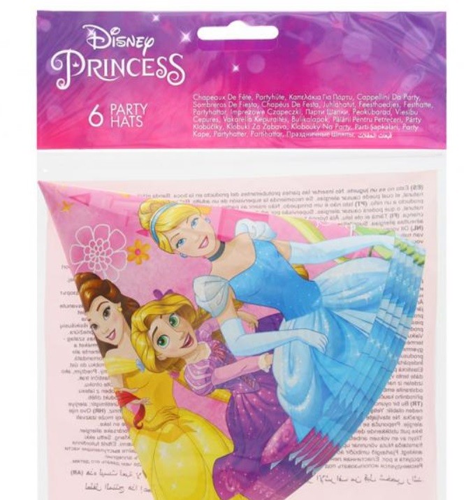 Czapeczki urodzinowe Princess 6 sztuk