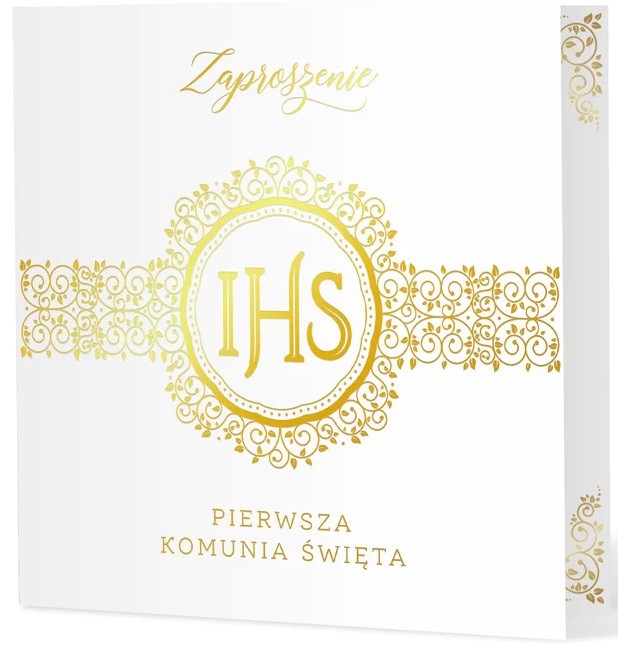 Zaproszenie złote IHS na Komunię