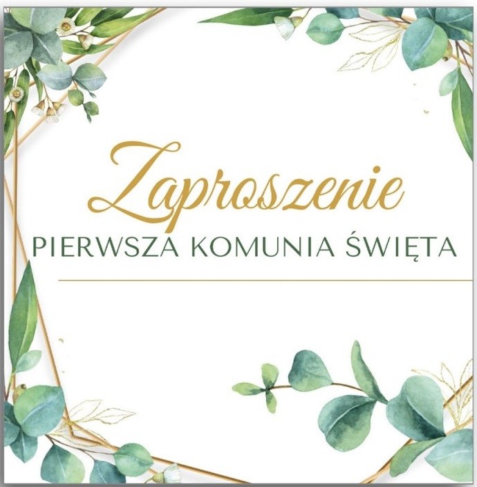 Zaproszenia Pierwsza Komunia Święta Eukaliptus 1 sztuka + koperta